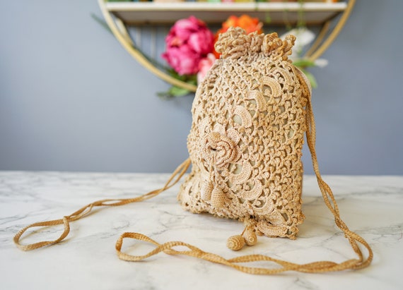 Antique Victorian Crochet Reticule Purse/ Drawstr… - image 5