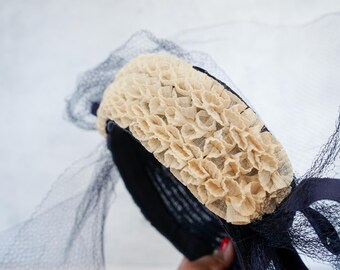 Vintage 1940s Straw Pillbox Hat With Veil by New York  display picture 1