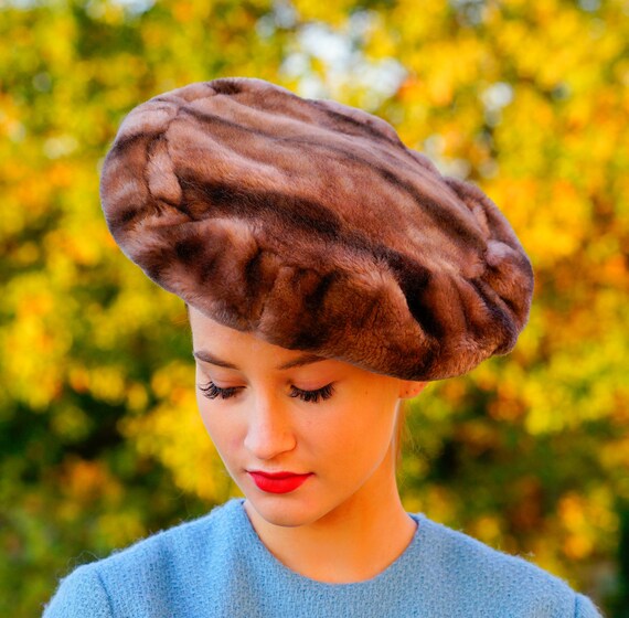 Vintage Faux Fur Beret Hat, Vintage Tam Hat, 1950… - image 4