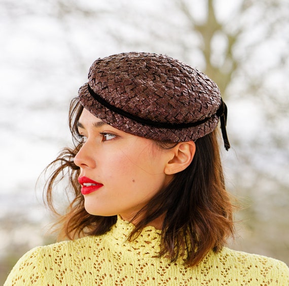 Vintage Straw Half Hat with Bow, Vintage Hat, 195… - image 2