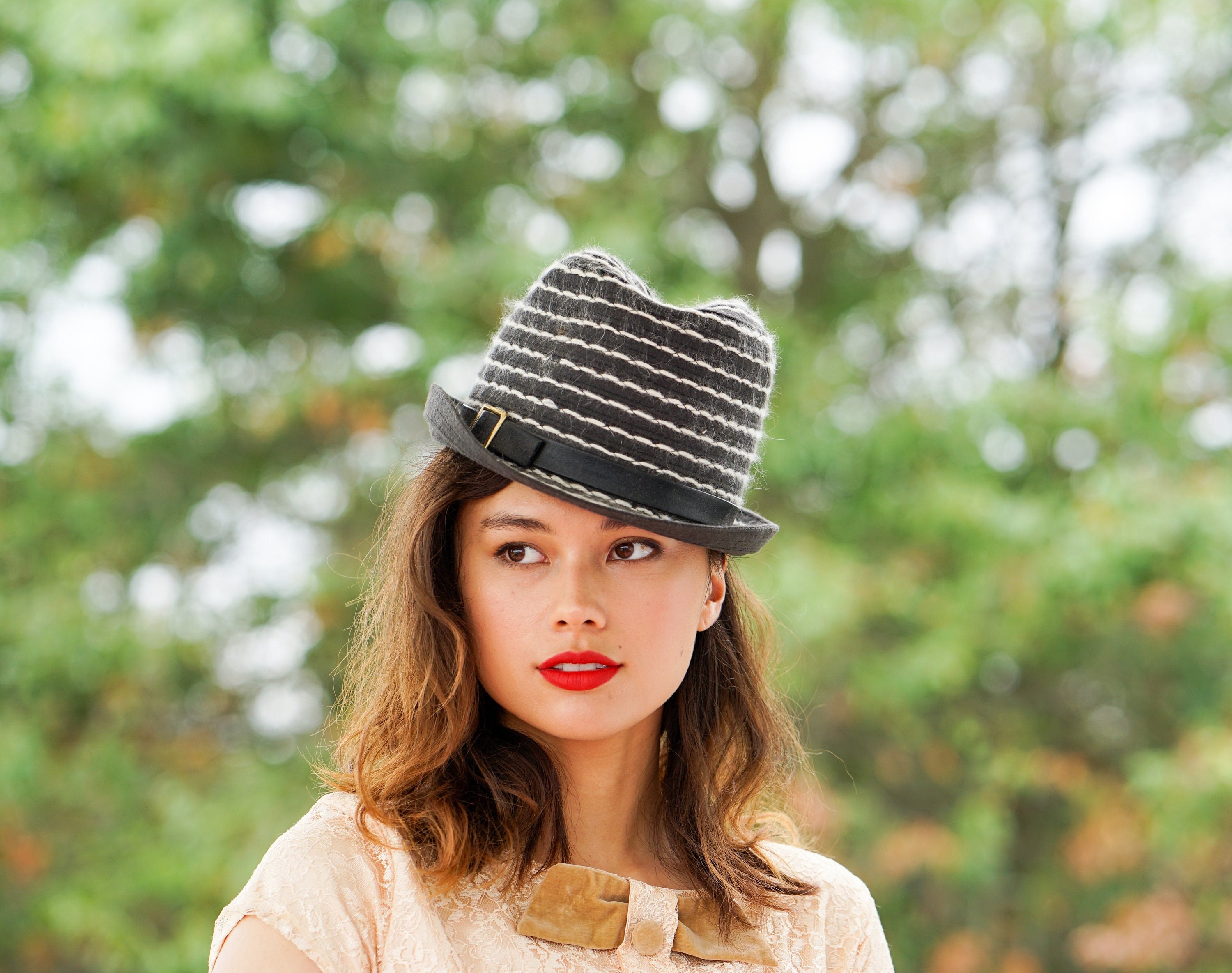 1pc Vintage Faux Knitted Felt Fedora Hat, Fashionable Women For Fall And Winter UPF Women main image 2