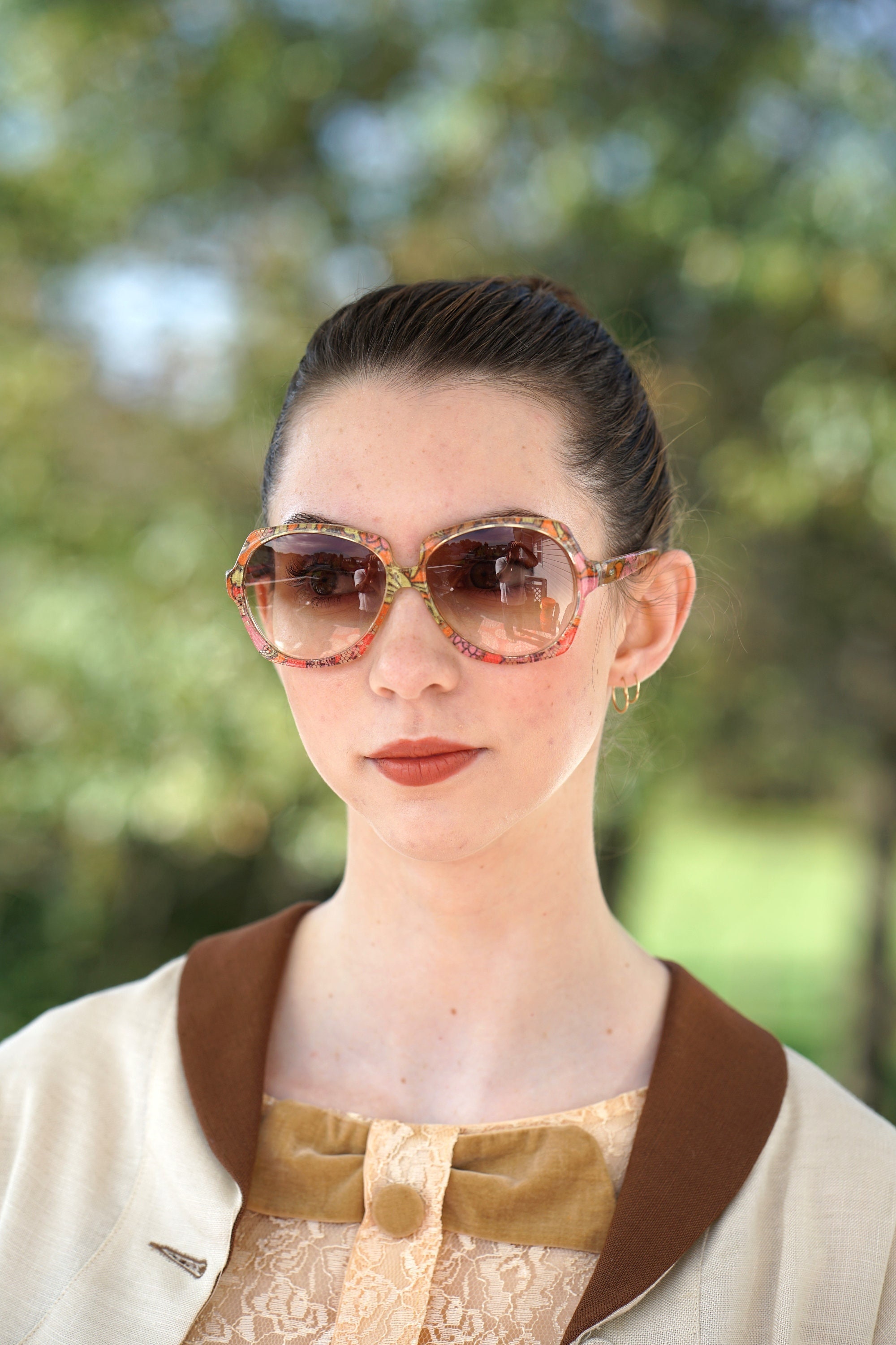 Vintage Sunglasses 1970s Silk Fabric Inlaid Made in France by