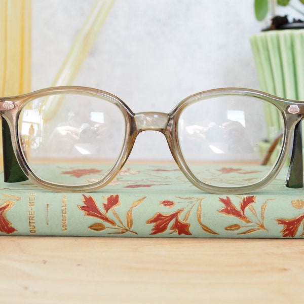 Vintage Eyeglasses 1970's By titmus smokey green tone Made In USA Arnel Style Nice Size Safety Glasses Side Shields