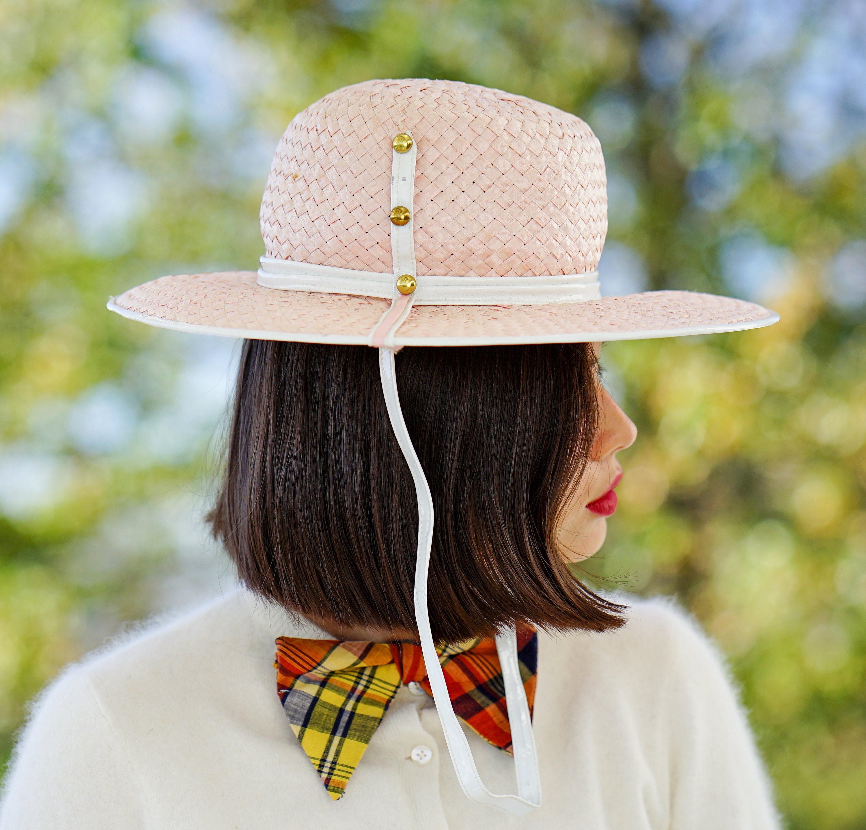 Vintage Wide Brim Straw Hat, Boater Hat, 1960s Hat, Vintage  display picture 1