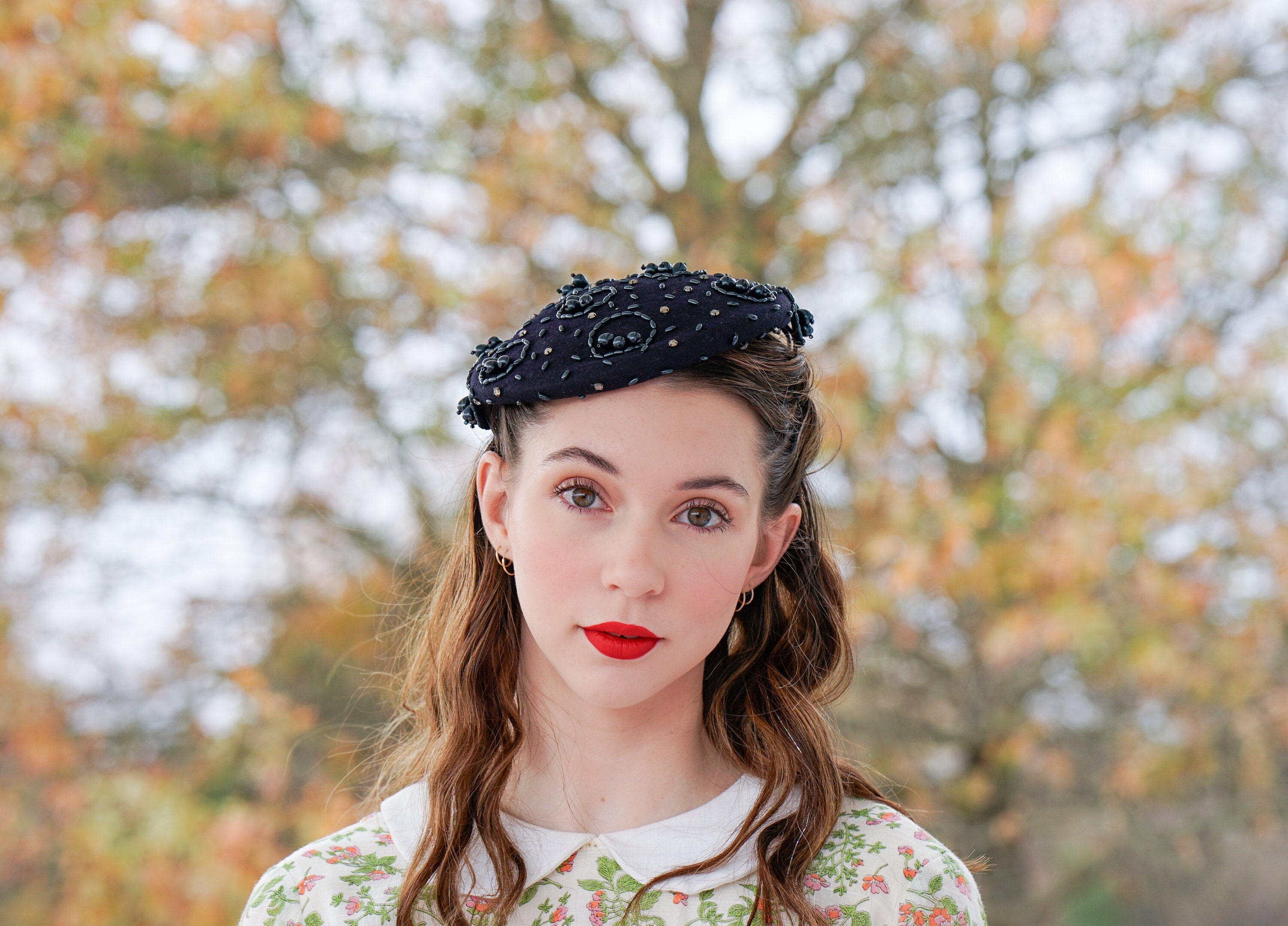 Vintage Wool Bead Half Hat, Cocktail Hat, Vintage Hat, 1950s 