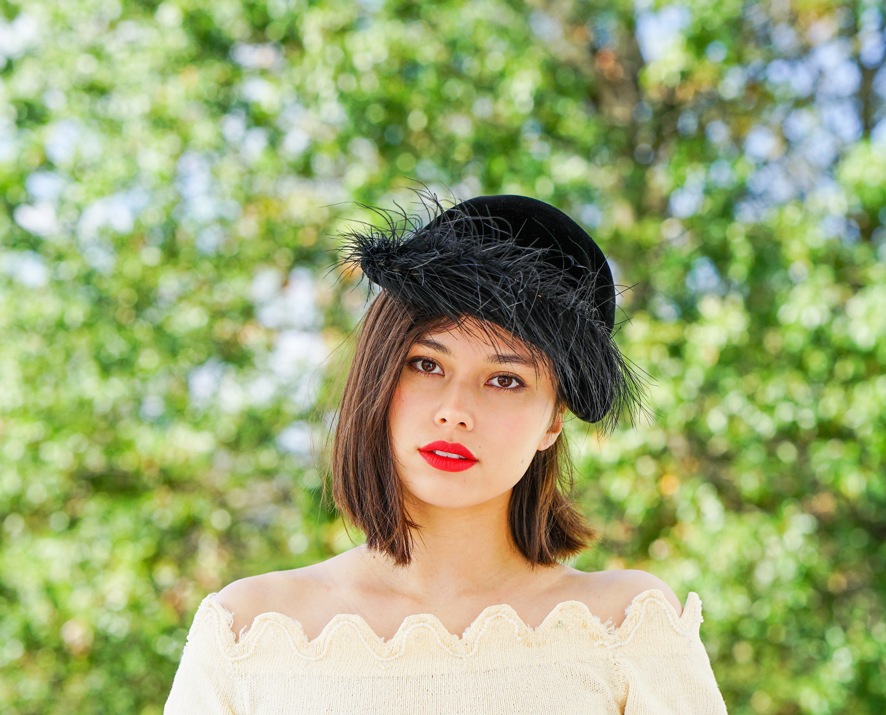 Vintage Feather Half Hat Tilt Hat 