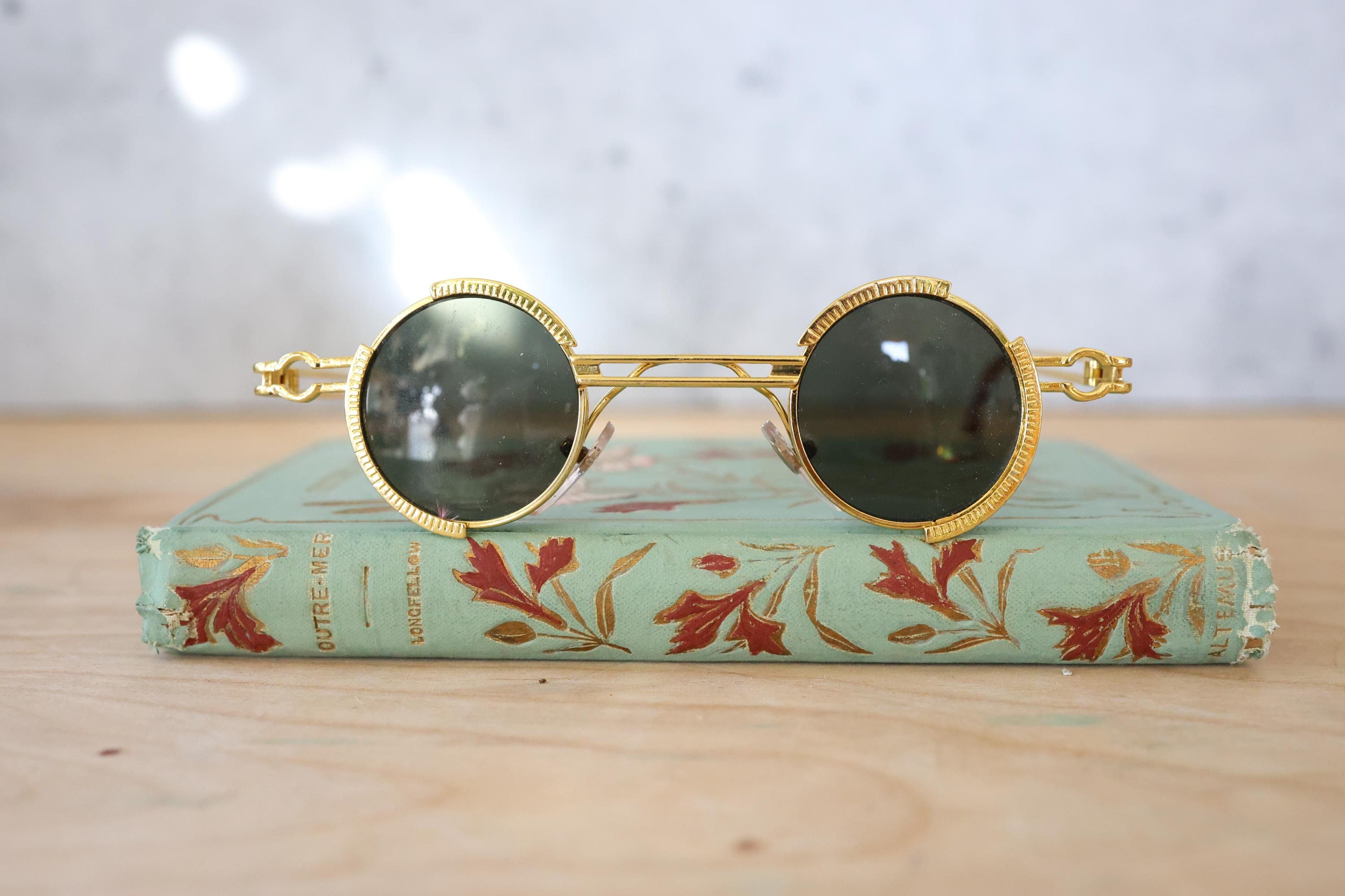 Vintage Sunglasses 1990s New Old Stock Preppy gothic steampunk gold tone