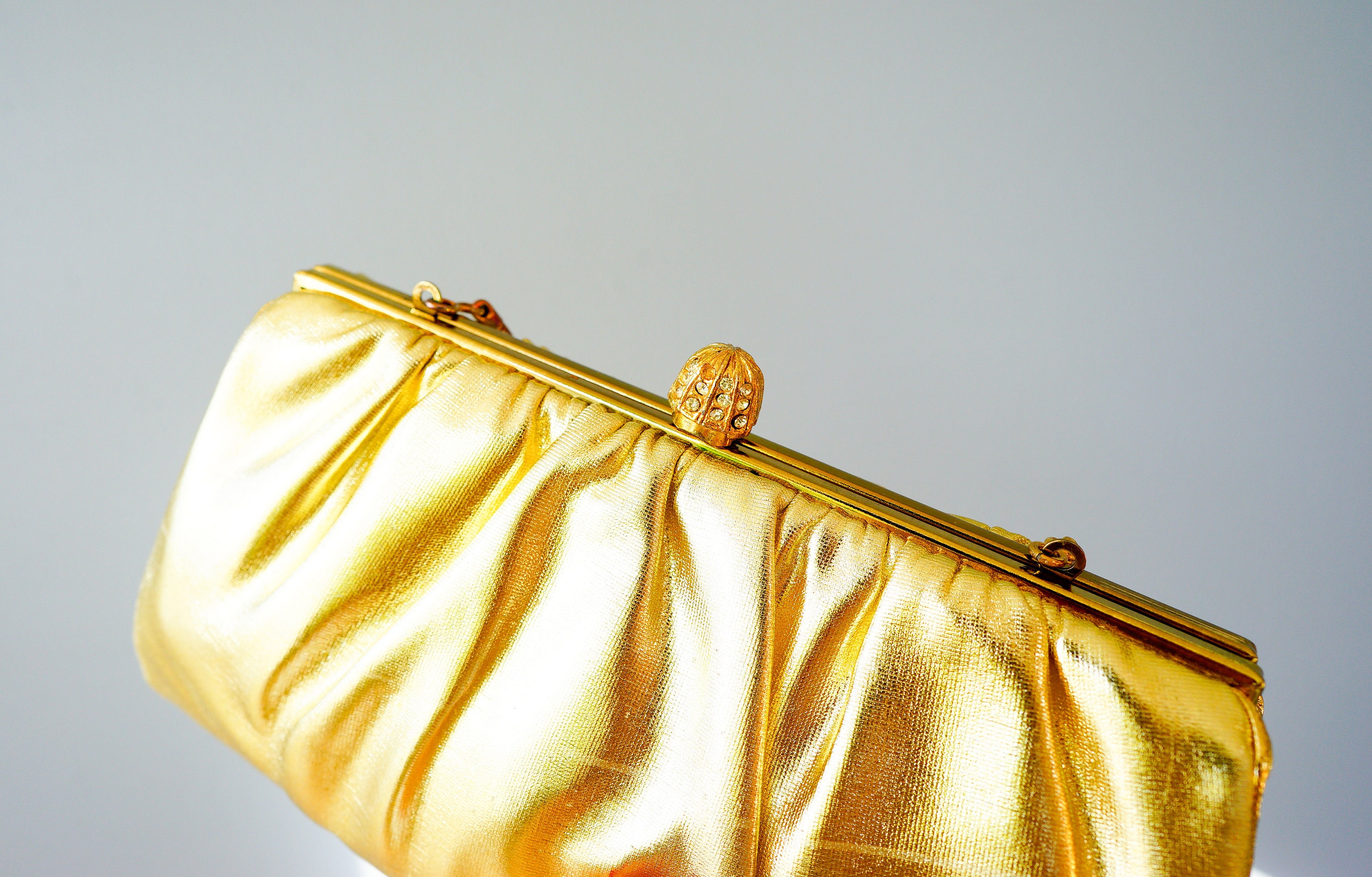 Pochette Sac à Main Vintage En Lucite – Poignée Lame Dorée, Se Replie – Occasion