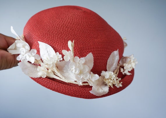 Vintage Flower Straw Half Hat, Vintage Hat, 1950s… - image 8