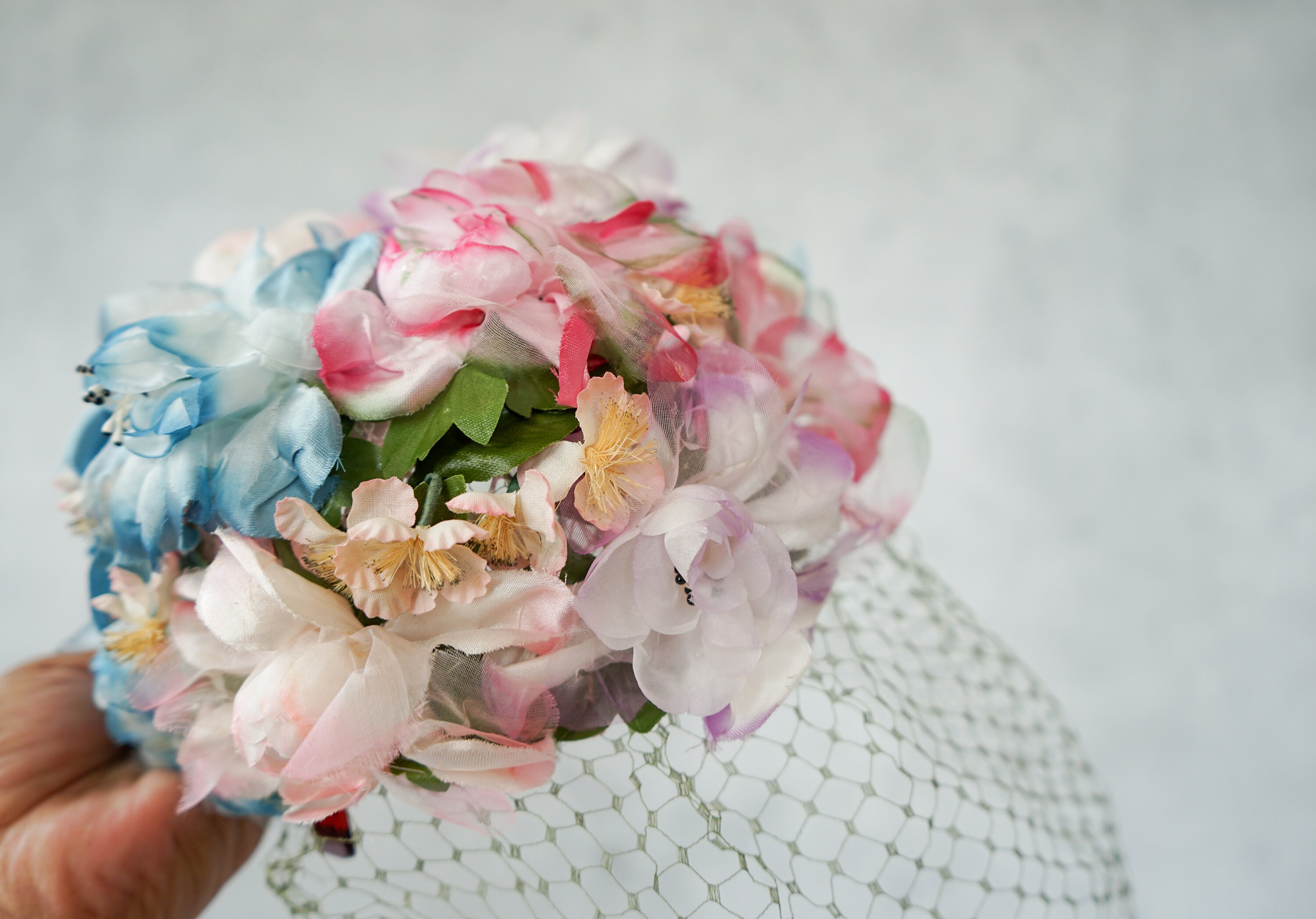Vintage Floral Pillbox Hat With Veil, Vintage Hat, 1950s-60s 