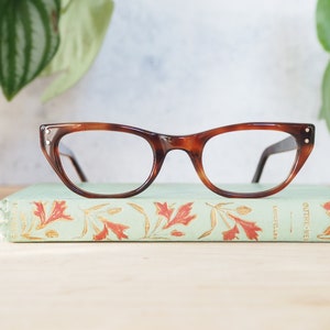 Óculos de grau vintage Cateye 1960&#39;s Made In USA New Old Stock tom marrom Rockabilly Pin Up