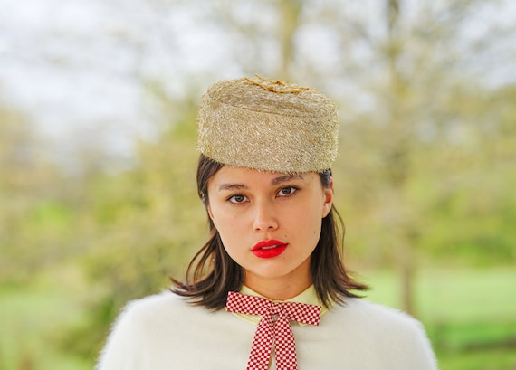 Vintage Gold Lame Pillbox Hat Vintage 