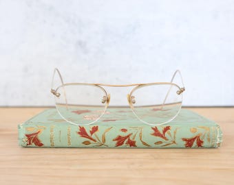 Vintage Shuron Eyeglasses 1920s/wire rim/eyeglasses Cable temples/gold tone/hipster semi-round victorian style  12K Gold filled