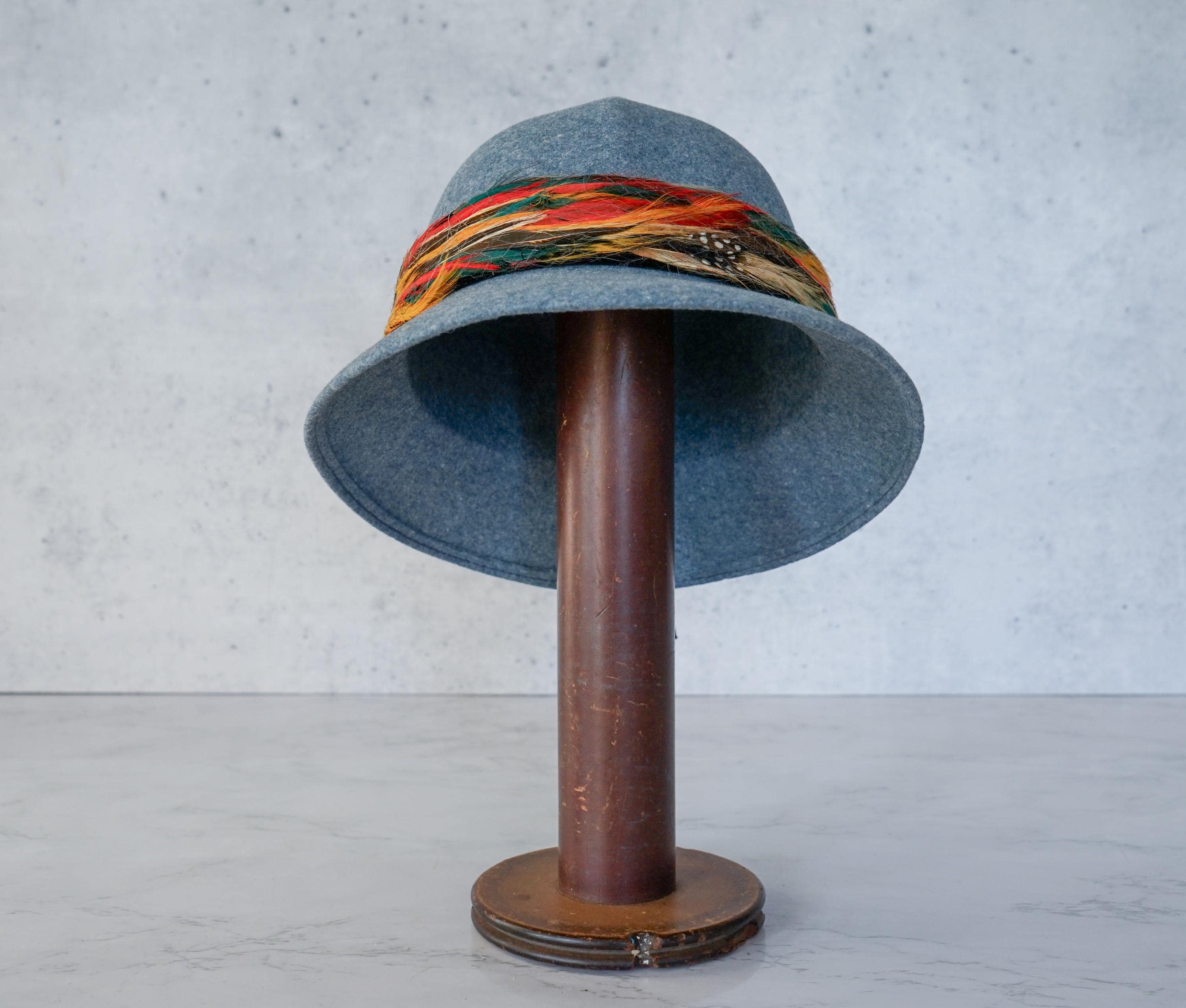 Vintage Feather Wool Felt Bucket Hat, 1960s-70s Hat, Fall  display picture 1