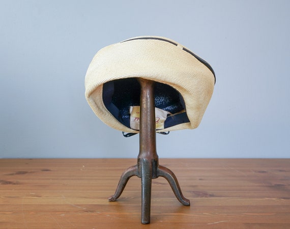 Vintage Straw Breton Hat, Pillbox Hat, 1950s-60s … - image 7