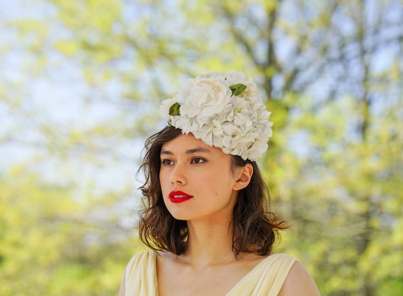 Vintage Floral Cloche Hat, Vintage Hat, 1950s-196… - image 1
