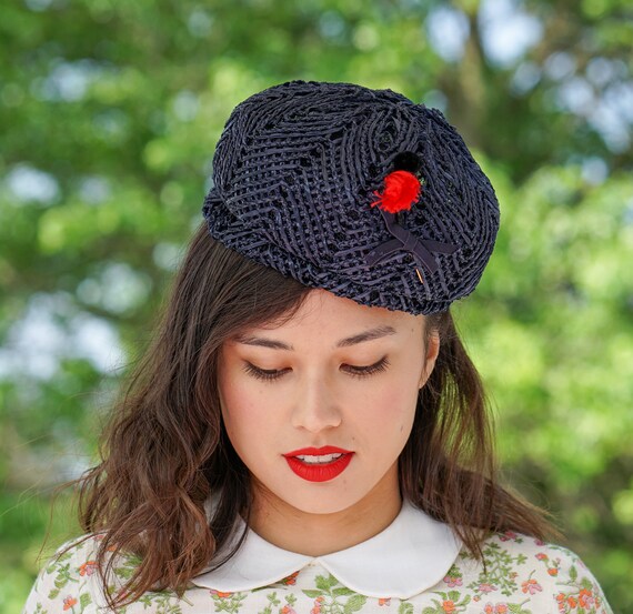 Vintage Straw Pillbox Hat, Vintage Hat, 1950-60s … - image 4