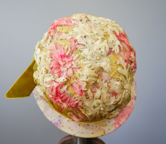 Vintage Floral Bucket Hat, Cloche Hat, Vintage Ha… - image 9