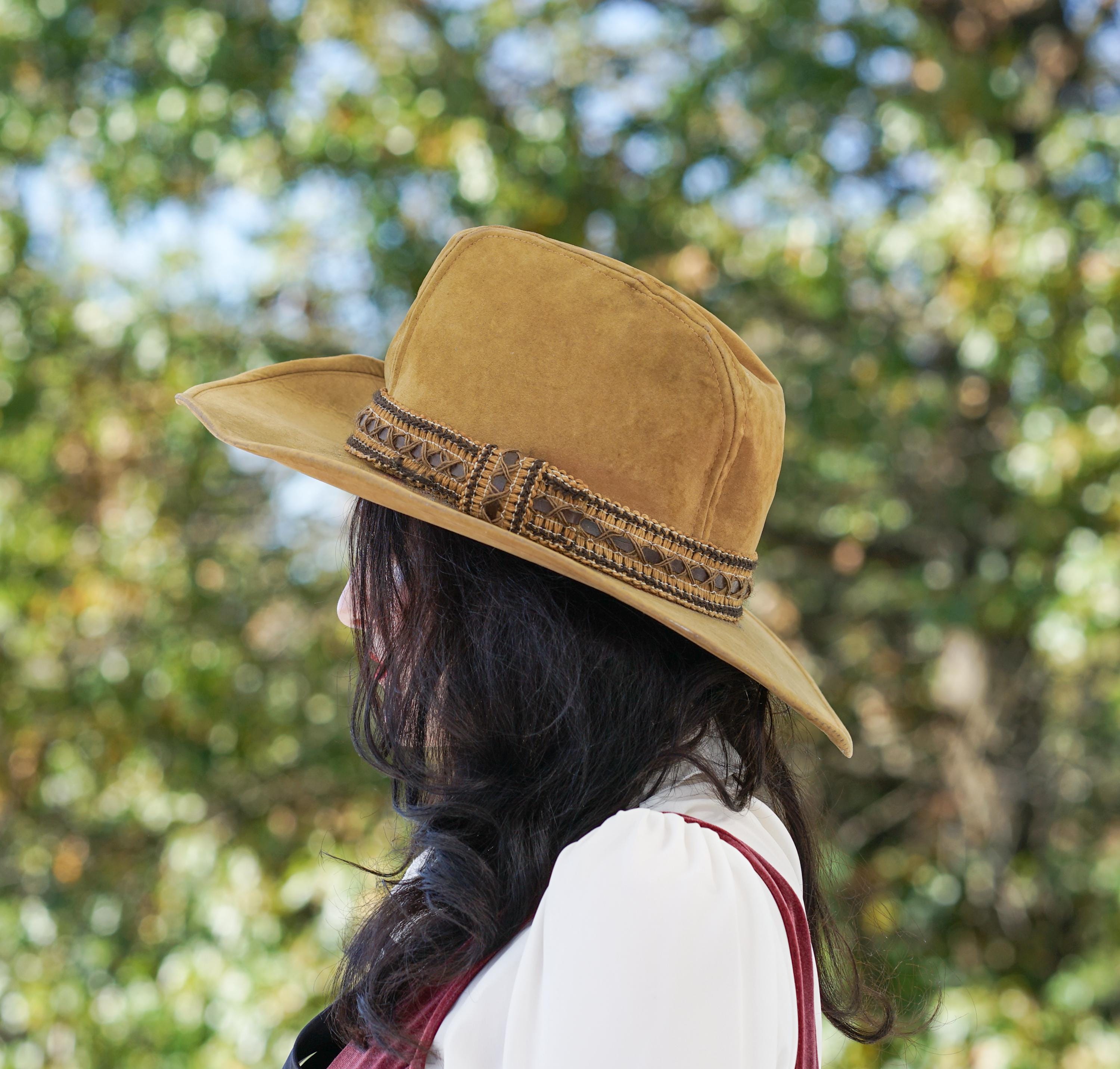 Suede Wide Brim Fedora Hat Retro Western Adjustable E68BA83C-9143-429F-AC62-  main image 3