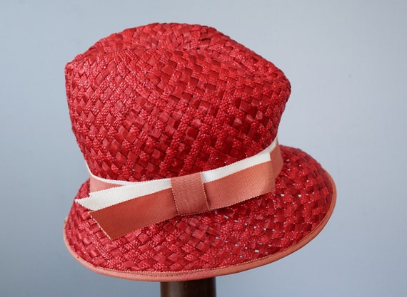 Vintage Straw Fedora Hat, Homburg Hat, 1950s-60s … - image 6