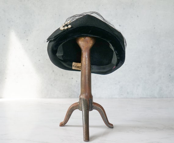 Vintage Fur Felt Rhinestones Half Hat, 1940s-50s … - image 4
