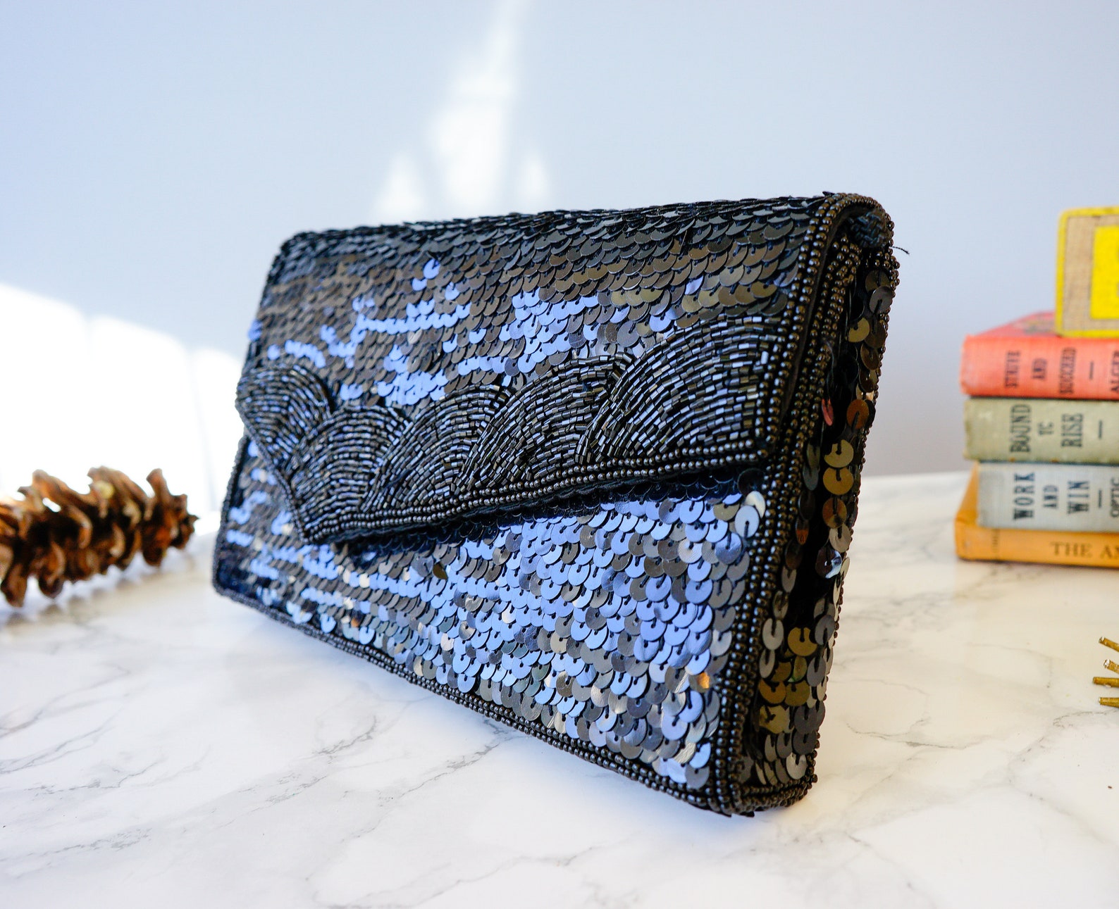 Vintage 90’s black sequin evening purse