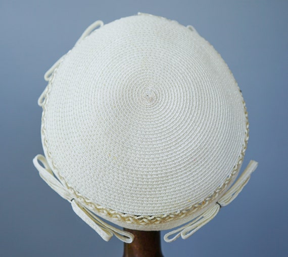Vintage Straw Calot Hat, Half Hat, 1940s-50s Hat,… - image 9