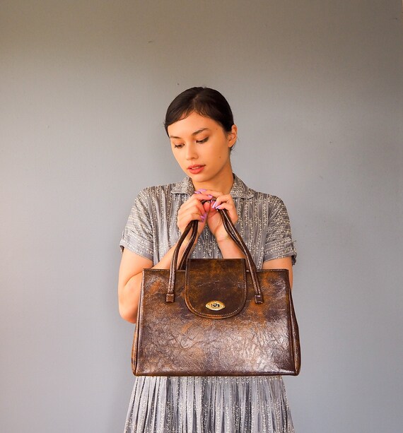 Vintage Faux Leather Satchel Purse/ 1960s Purse/ V