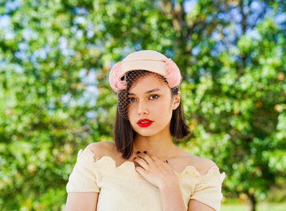 Vintage Feather Half Hat with Veil, Vintage Hat, 1