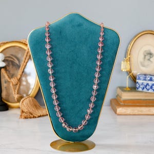Vintage Czech Pink Glass Bead Necklace/ 1930s-1940s Necklace/ Art Deco Flapper Beaded Necklace/  Retro Jewelry/ Bohemian Bead Jewelry