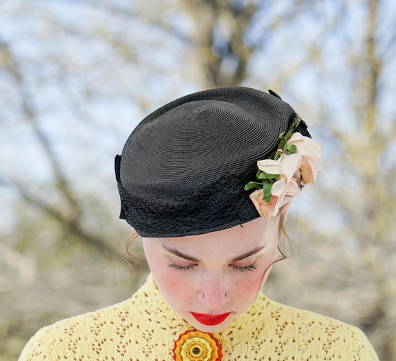 Vintage Floral Straw Half Hat, 1950s Hat, Vintage… - image 3