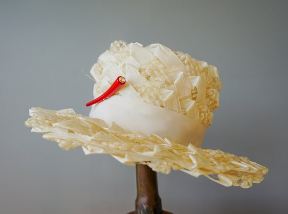 Vintage Straw Boater Hat with Hat Box John Wanama… - image 6