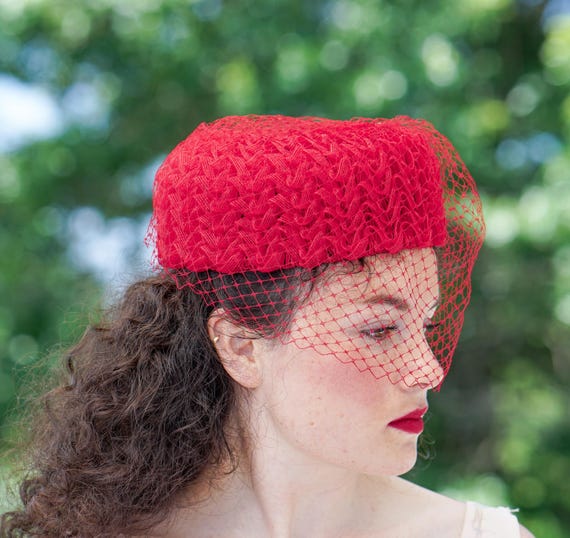 Vintage Ribbon Pillbox Veil Hat, 1950s-60s Hat, V… - image 3