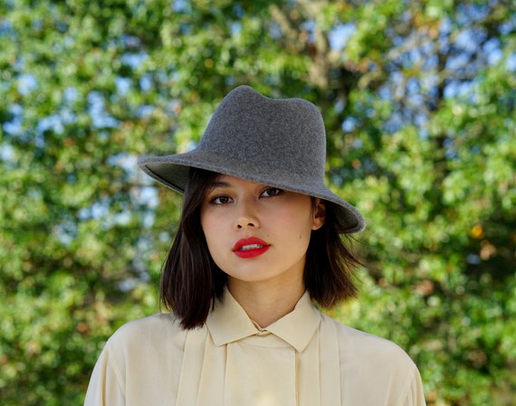 Vintage Grey Wool Felt Fedora Hat, Brim Hat, 1970s