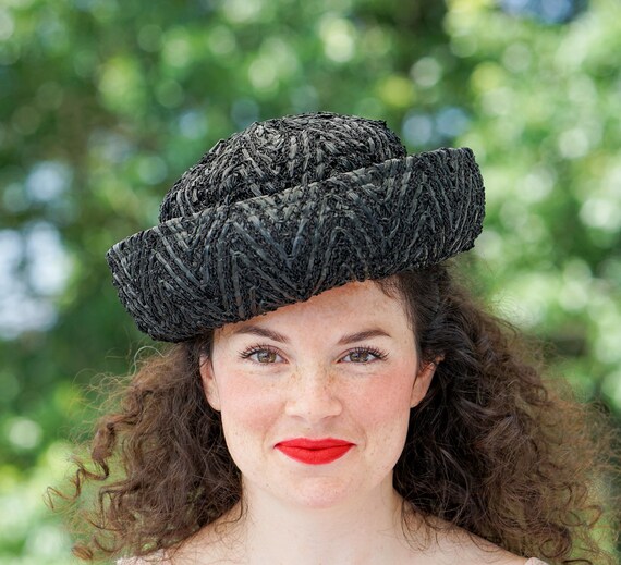 Vintage Straw Breton Hat, Women Bowler Hat, 1950s… - image 2