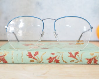 Vintage Eyeglasses 1980s/Glasses/New Old Stock/Blue and silver tone Frames Made In Germany by DWP