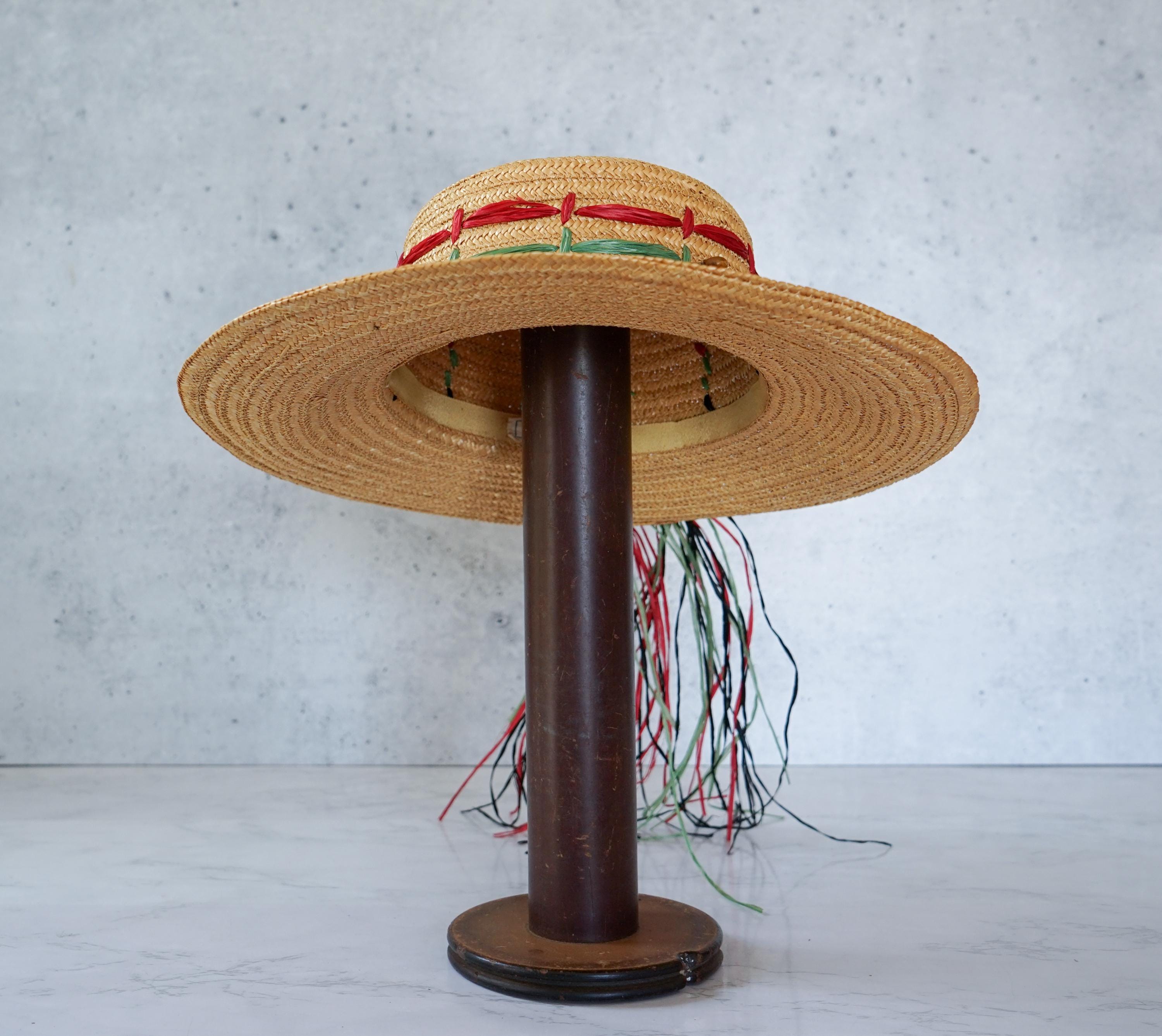 Vintage Italy Straw Raffia Boater Hat, 1940s-50s Hat  display picture 1