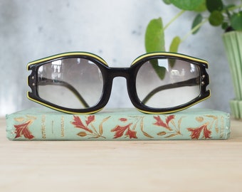 Vintage Sunglasses 1970s Made In France Unusual shape Multi-color Black and Yellow Tone