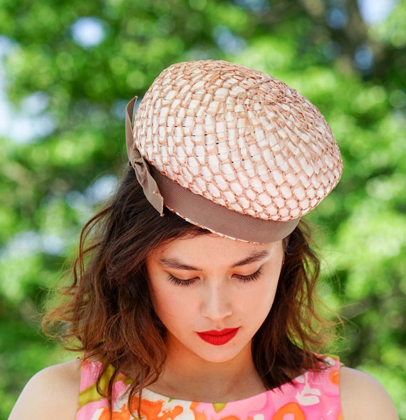 Vintage Straw Bubble Hat, Pillbox hat, 1950s-60s … - image 4