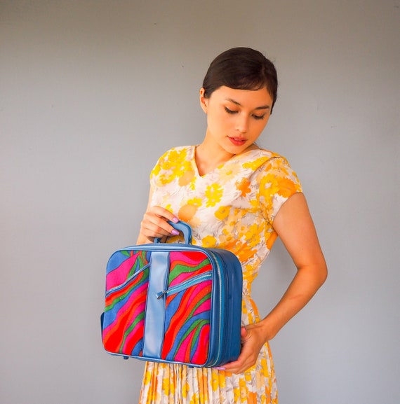 Vintage 1970s Fabric Mini Suitcase/ Carry on Lugga