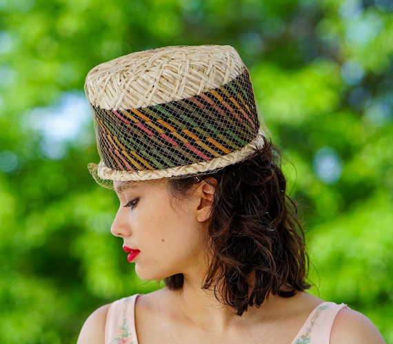 Vintage Straw Bucket Hat, Cloche Hat, 1950s-60s Hat, Vintage 