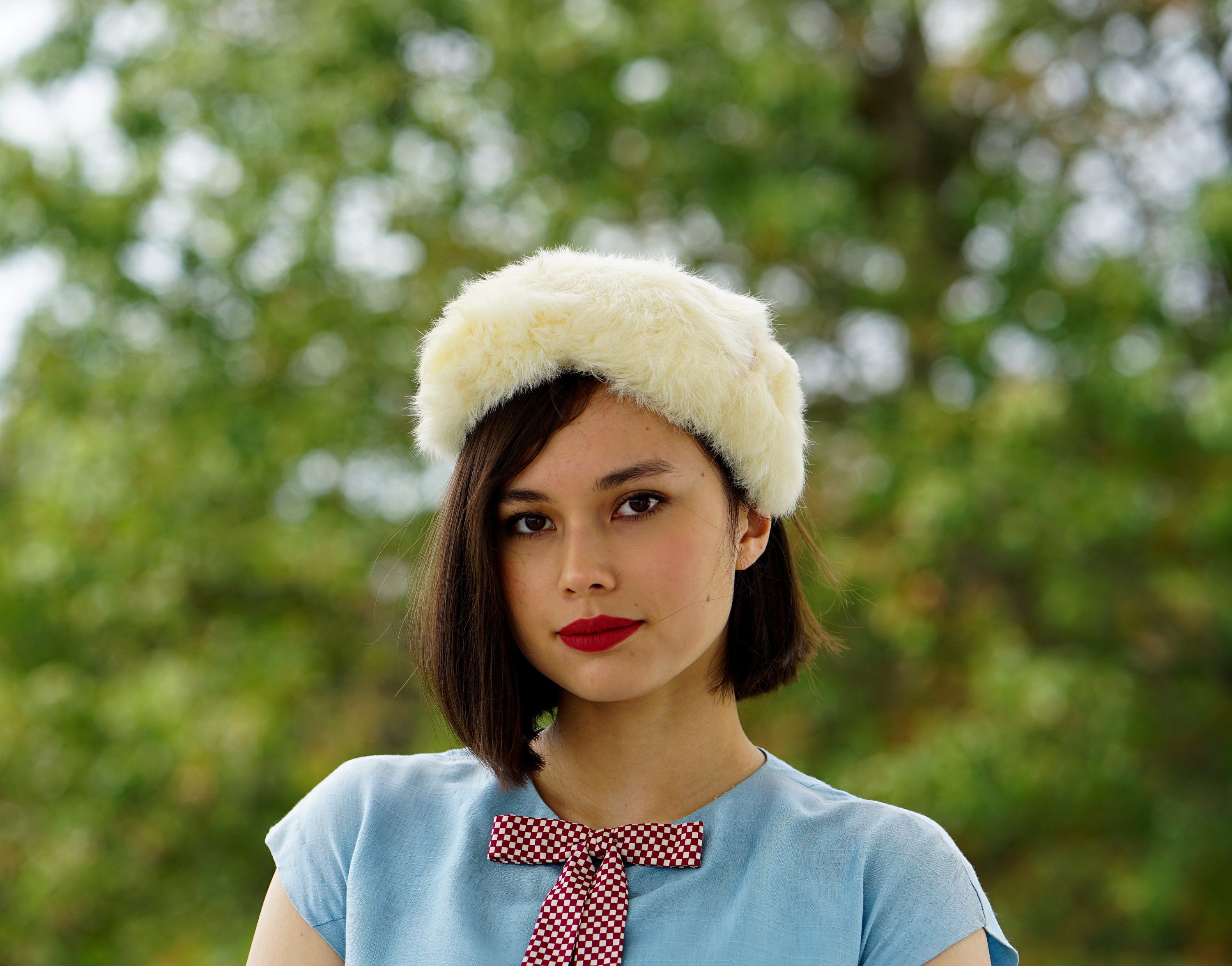 Vintage Fur Headband Hat With Head Fur 