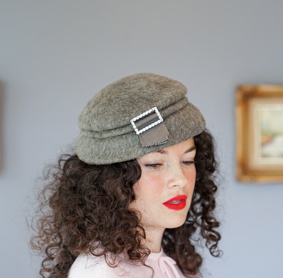 Vintage Wool Felt Half Hat, Bucket Hat, 1950s-60s… - image 3