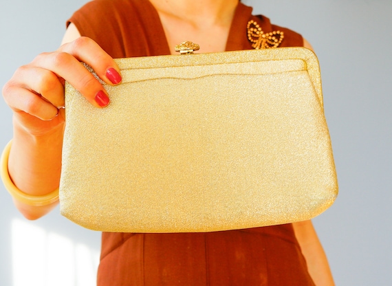 Vintage Lame Fabric Clutch Purse/ 1950s-60s Purse… - image 2