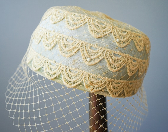 Vintage Lace Pillbox Hat with Veil, Vintage Hat, … - image 5