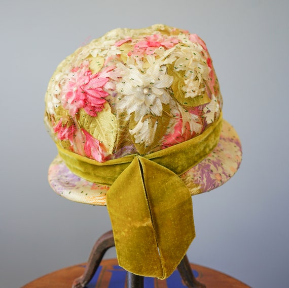 Vintage Floral Bucket Hat, Cloche Hat, Vintage Ha… - image 6