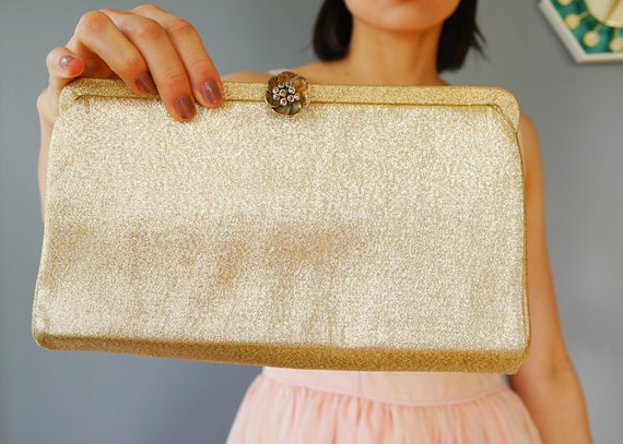 Vintage Lame Fabric Clutch Purse/ 1950s-60s Purse… - image 2