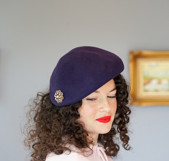 Vintage Wool Rhinestones Half Hat, Profile Hat, V… - image 3