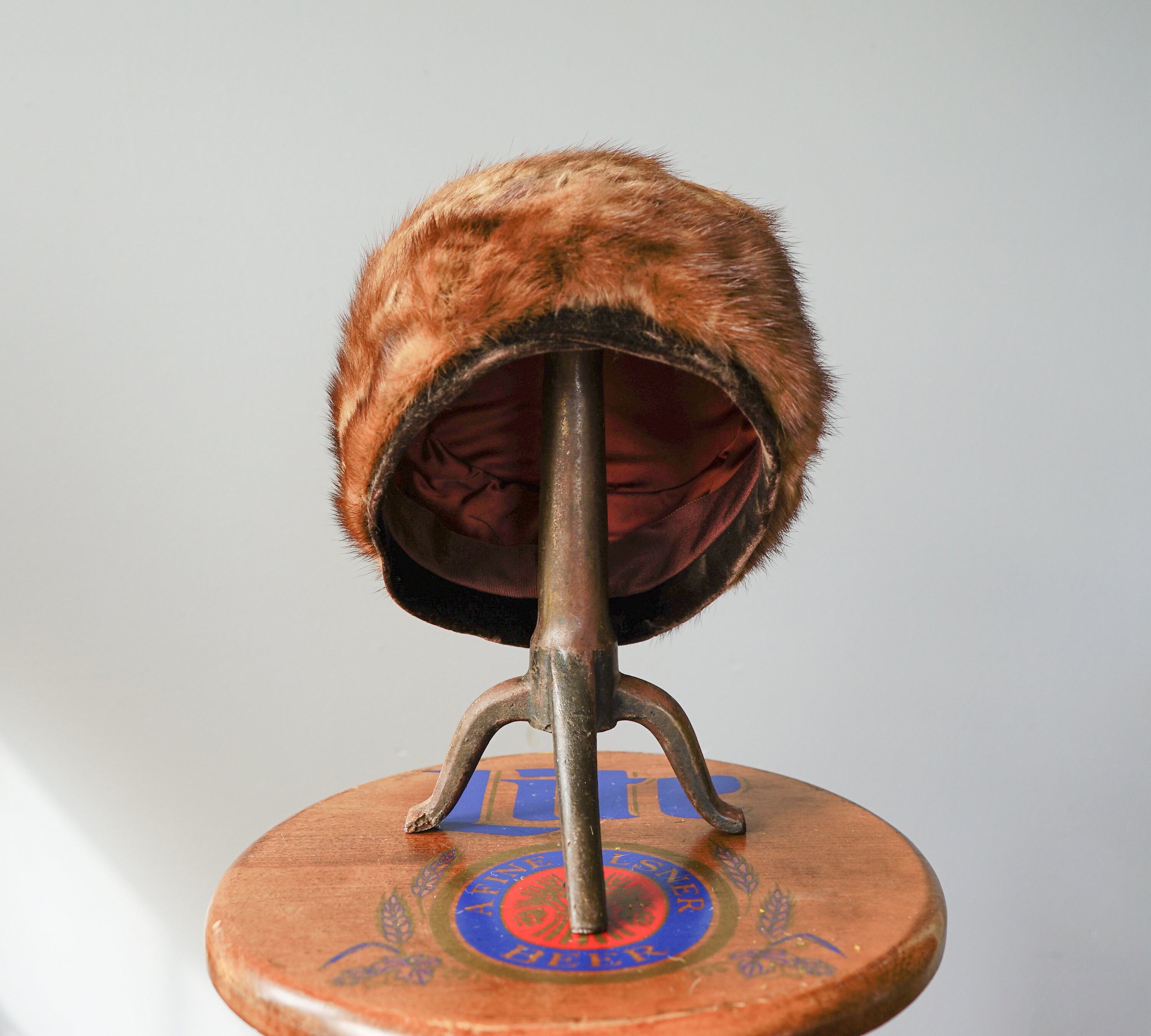 Vintage Shearling Lamb Fur Cossack Hat Brown 1960s Russian Style Round Pillbox Vintage Shearling Fur Pillbox Hat, Cossack Hat, Vintage Fur  main image 2