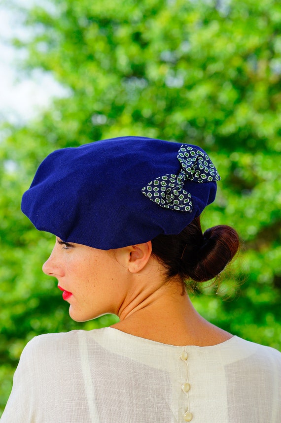 Vintage Beret Hat With Bow, Vintage Hat, 1960s Hat, 1970s  display picture 1
